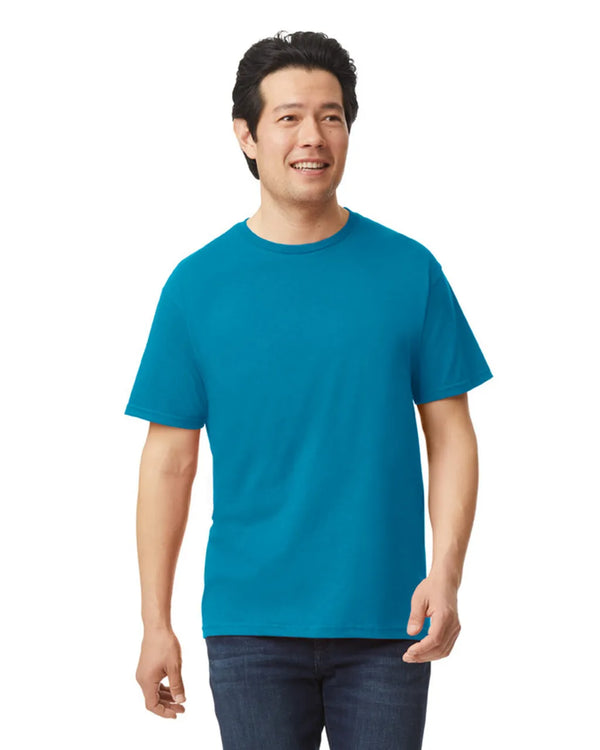 Gildan 64000 mens unisex adult Softstyle t-shirt Antique Sapphire Blue front View