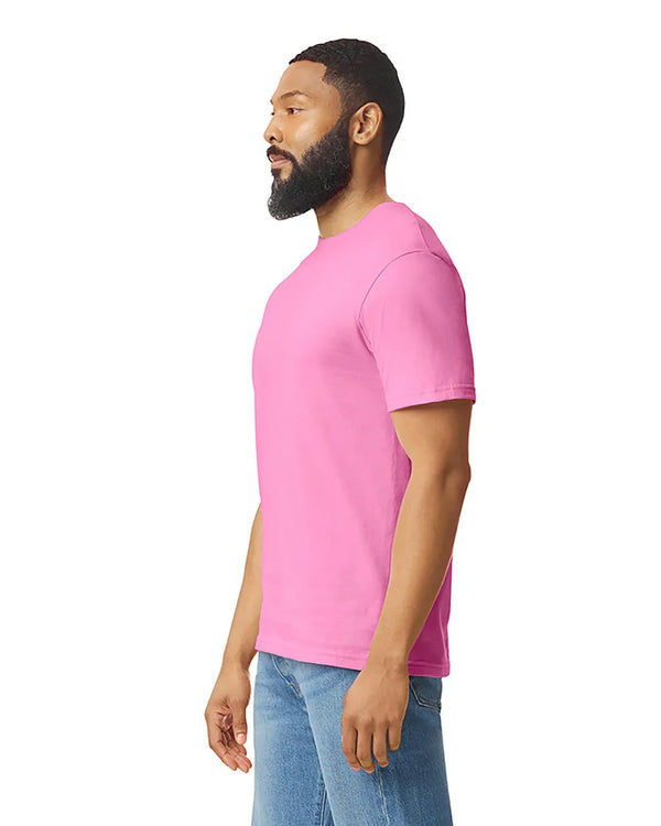 Gildan 64000 mens unisex adult Softstyle t-shirt Azalea pink side View