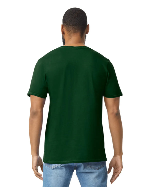 Gildan 64000 mens unisex adult Softstyle t-shirt forest green back View