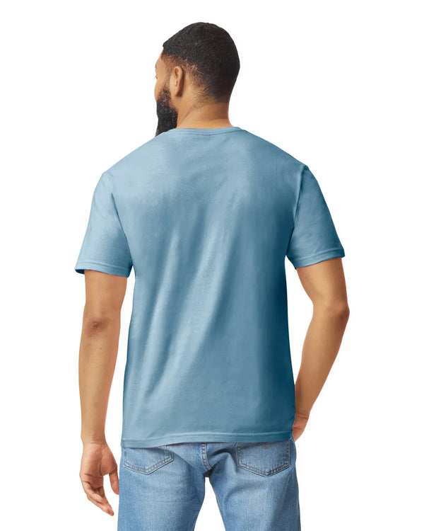 Gildan 64000 mens unisex adult Softstyle t-shirt Indigo Blue back View