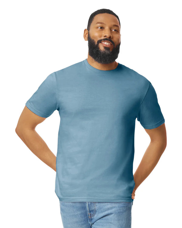 Gildan 64000 mens unisex adult Softstyle t-shirt Indigo Blue front View