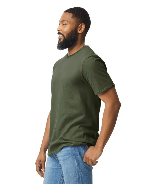 64000 Gildan Softstyle Military Green T-shirt Side View