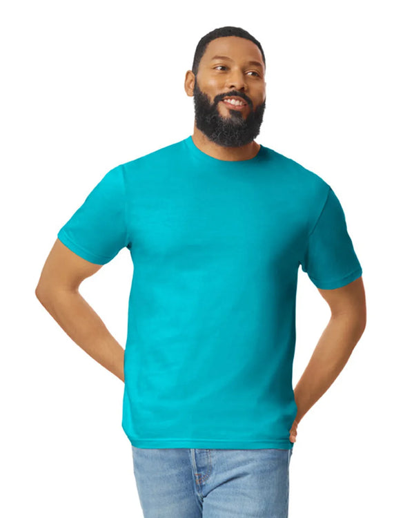 Gildan 64000 mens unisex adult Softstyle t-shirt Tropical blue front View
