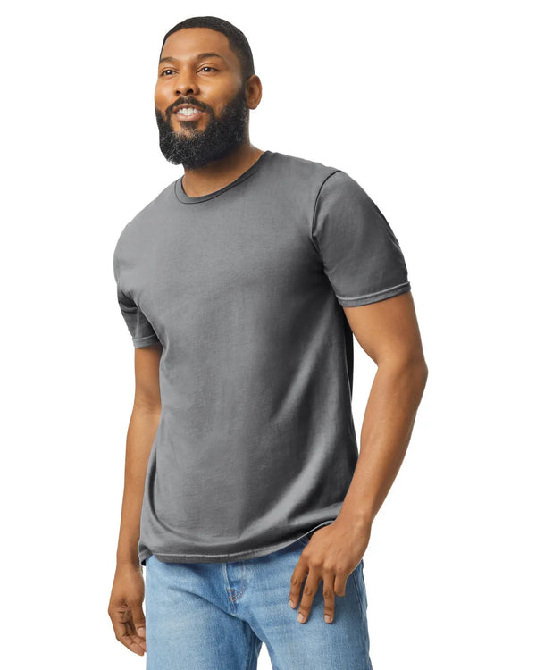 Gildan 64000 mens unisex adult Softstyle t-shirt charcoal front View