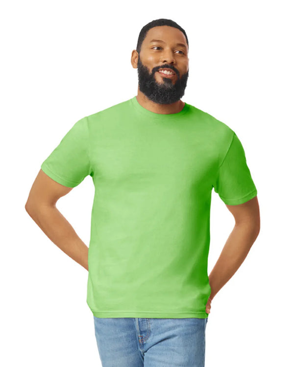 Gildan 64000 mens unisex adult Softstyle t-shirt Heliconia front View