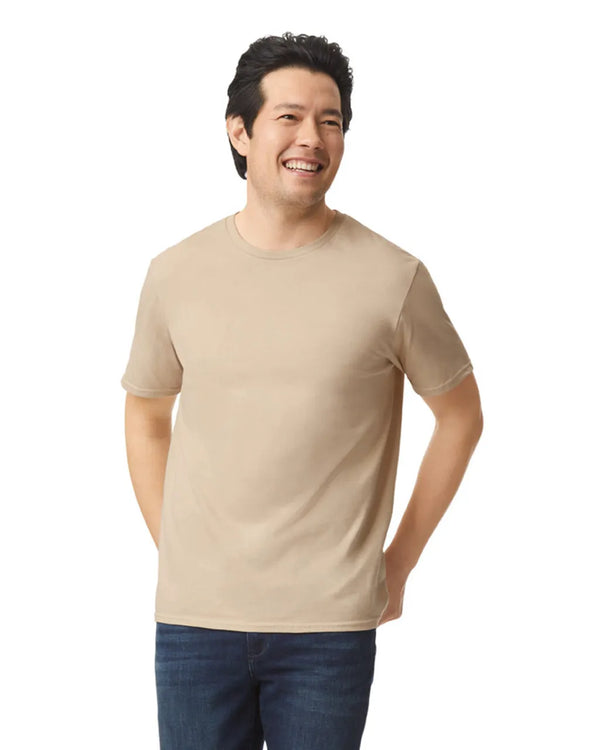 Gildan 64000 mens unisex adult Softstyle t-shirt sand front View