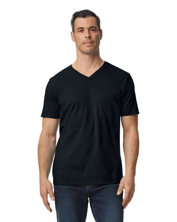 64400 Gildan Softstyle Adult V-NeckT-shirt Black Front View