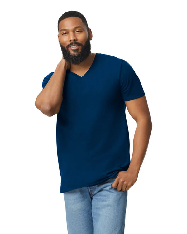 64V00 Gildan Softstyle Adult V-NeckT-shirt Navy Blue Front View
