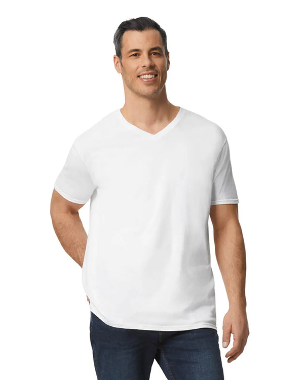 64V00 Gildan Softstyle Adult V-NeckT-shirt White Front View