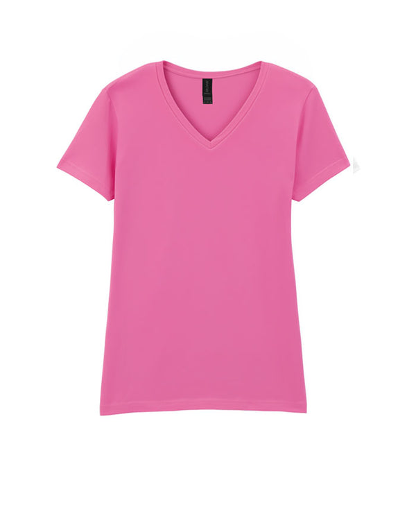 64V00L Gildan Softstyle Women's V-Neck T-shirt Azalea Pink Flat View