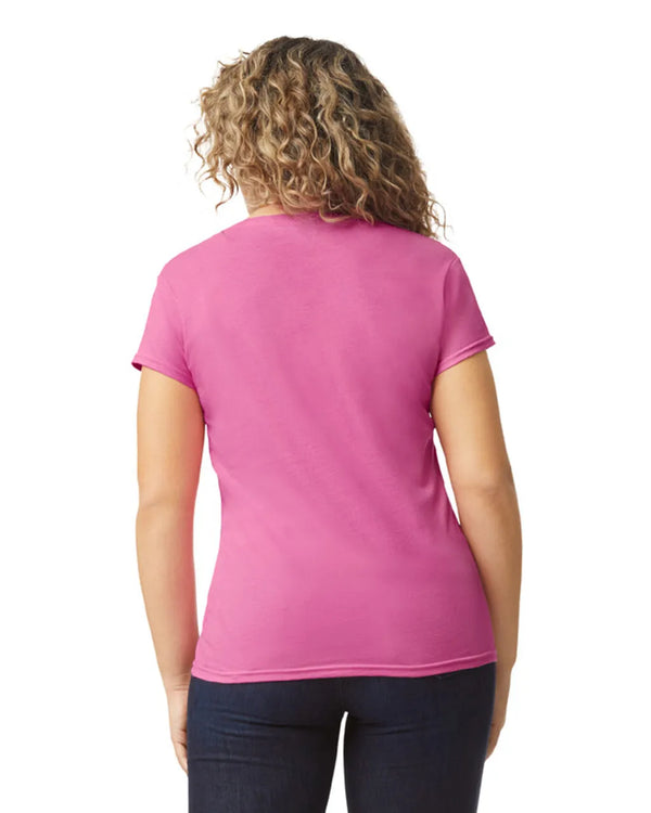 64V00L Gildan Softstyle Women's V-Neck T-shirt Azalea Pink Back View