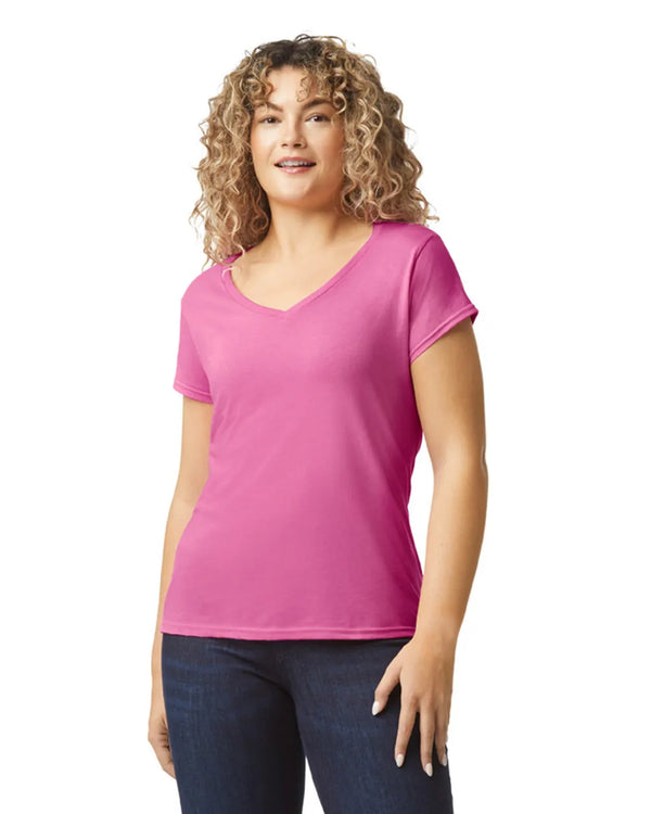 64V00L Gildan Softstyle Women's V-Neck T-shirt Azalea Pink Front View