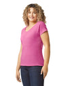 64V00L Gildan Softstyle Women's V-Neck T-shirt Azalea Pink Side View