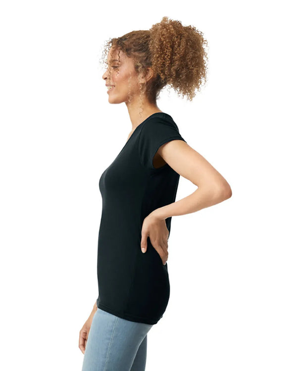 64V00L Gildan Softstyle Women's V-Neck T-shirt Black Side View