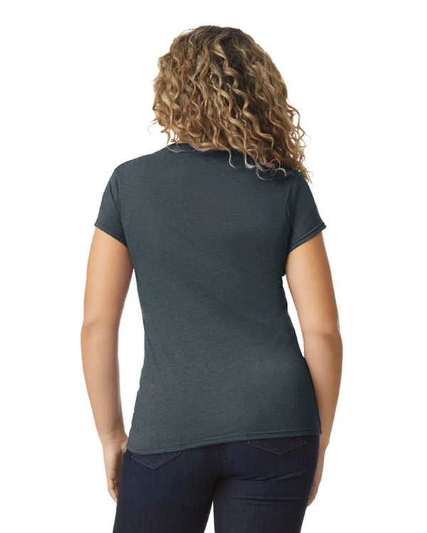 64V00L Gildan Softstyle Women's V-Neck T-shirt Dark Heather Back View