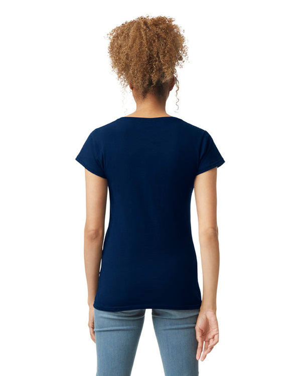 64V00L Gildan Softstyle Women's V-Neck T-shirt Navy Blue Back View
