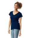 64V00L Gildan Softstyle Women's V-Neck T-shirt Navy Blue front View