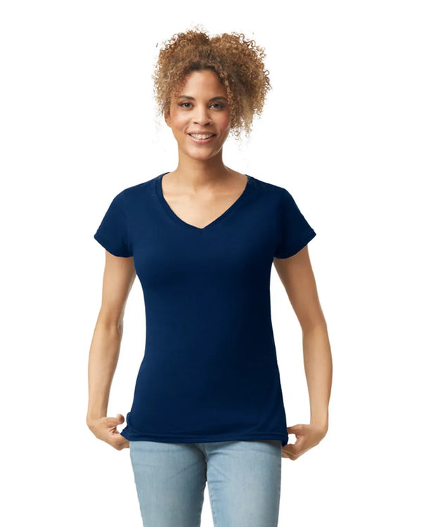 64V00L Gildan Softstyle Women's V-Neck T-shirt Navy Blue Front View