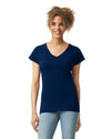 64V00L Gildan Softstyle Women's V-Neck T-shirt Navy Blue Front View
