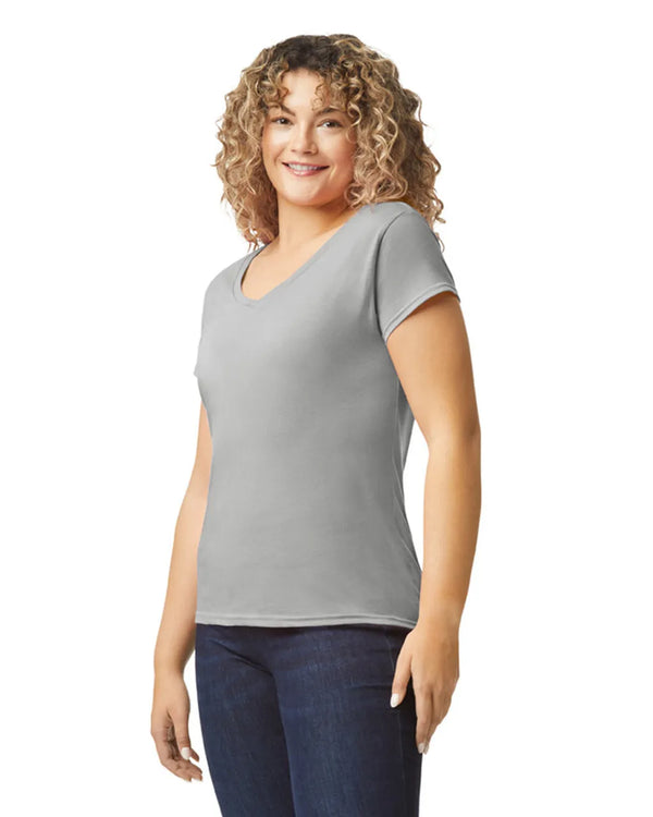 64V00L Gildan Softstyle Women's V-Neck T-shirt Sport Grey Front View