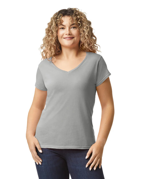 64V00L Gildan Softstyle Women's V-Neck T-shirt Sport Grey Front View