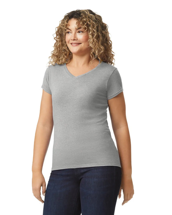 64V00L Gildan Softstyle Women's V-Neck T-shirt Sport Grey Front View