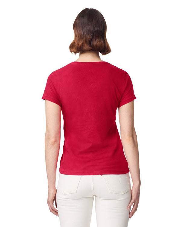 64V00L Gildan Softstyle Women's V-Neck T-shirt Red Back View