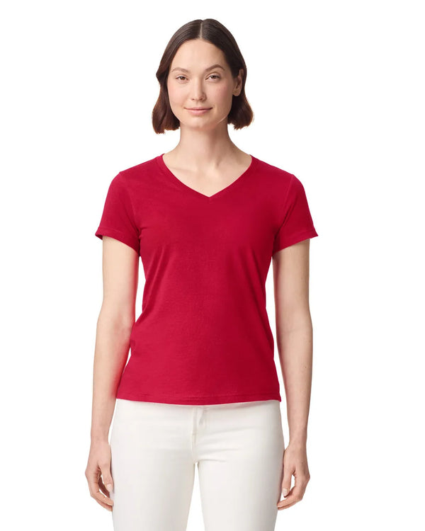 64V00L Gildan Softstyle Women's V-Neck T-shirt Red Front View