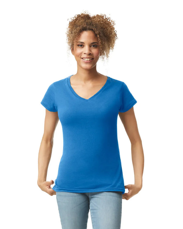 64V00L Gildan Softstyle Women's V-Neck T-shirt Royal Blue Front View
