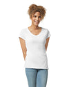 64V00L Gildan Softstyle Women's V-Neck T-shirt White Front View