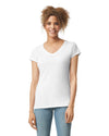 64V00L Gildan Softstyle Women's V-Neck T-shirt White Front View
