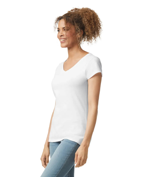 64V00L Gildan Softstyle Women's V-Neck T-shirt White Side View