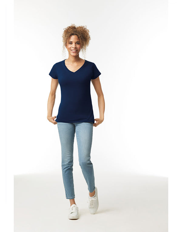 64V00L Gildan Softstyle Women's V-NeckT-shirt Navy Blue Front View