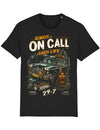 Father's Day T-shirt - Black t-shirt with a graphic print of a classic black London cab and the text 'ALWAYS ON CALL DAD'S LIFE 24/7'.