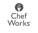 Chef Works logo in dark gray on a white background, featuring a circular chef's fork icon above the brand name.