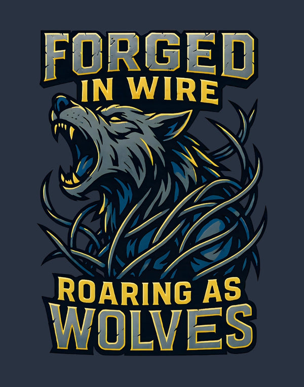 Forged In Wire Roaring As Wolves T-Shirt Design