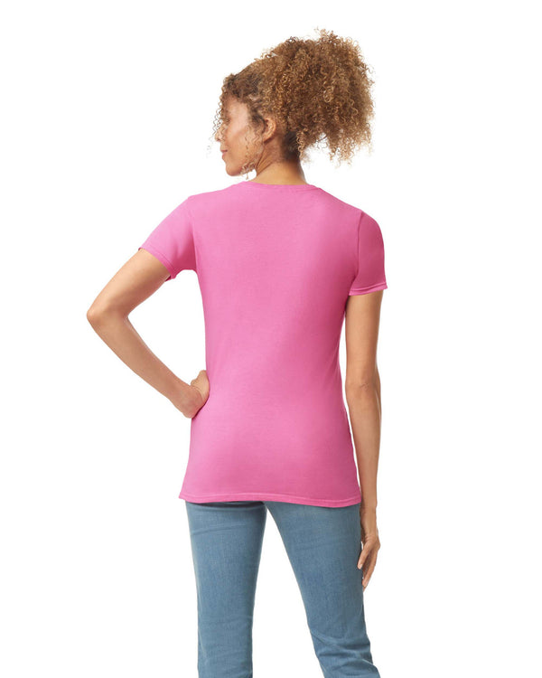 Gildan 64000L Womens Softstyle t-shirt azalea pink back View
