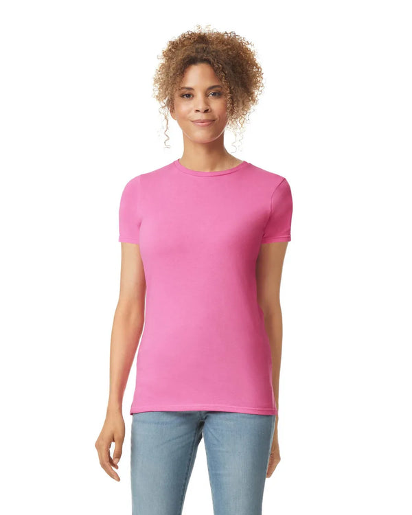Gildan 64000L Womens Softstyle t-shirt azalea pink front View