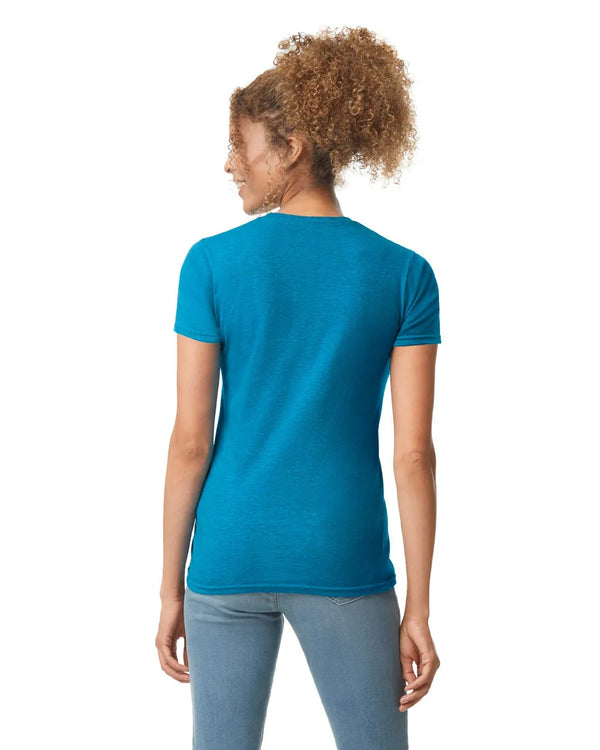 Gildan 64000L Womens Softstyle t-shirt antique sapphire blue back View