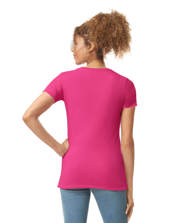 Gildan 64000L Womens Softstyle t-shirt heliconia pink back View