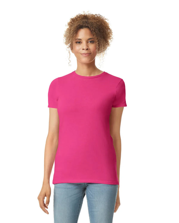 Gildan 64000L Womens Softstyle t-shirt heliconia pink front View