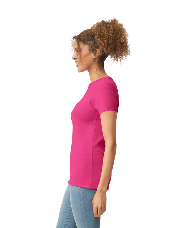 Gildan 64000L Womens Softstyle t-shirt heliconia pink side View
