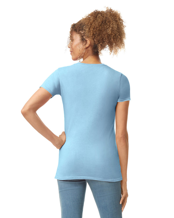 Gildan 64000L Womens Softstyle t-shirt light blue back View