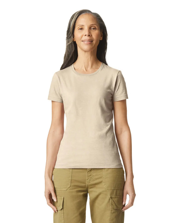 Gildan 64000L Womens Softstyle t-shirt sand front View