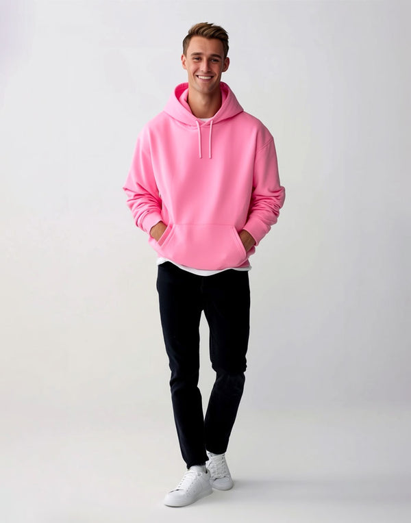 JH001 AWDis College Unisex Candyfloss Pink Hoodie Men's Full BodyView