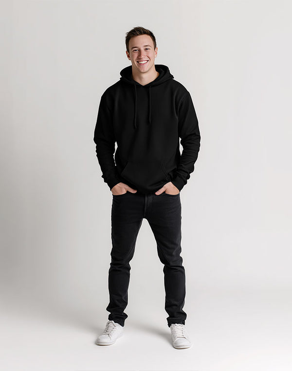 JH001 AWDis College Unisex Black Hoodie Full Body