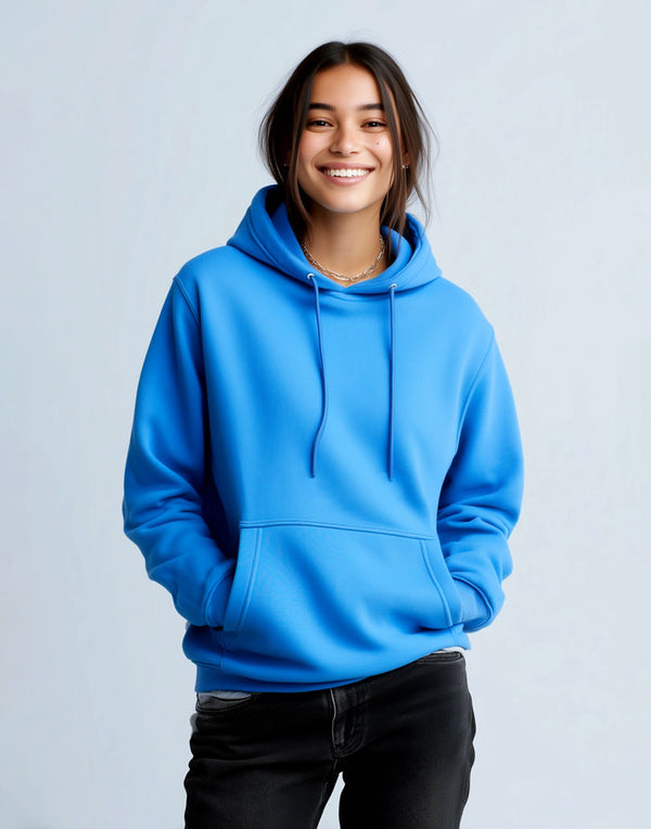 JH001 AWDis College Unisex Sapphire Blue Hoodie Women's Front View