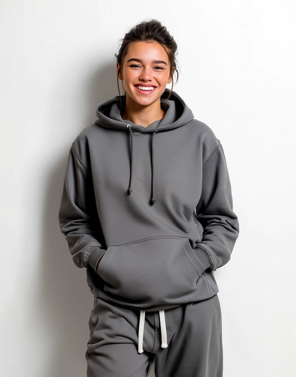 JH001 AWDis College Unisex Steel Grey Hoodie Women's Front View