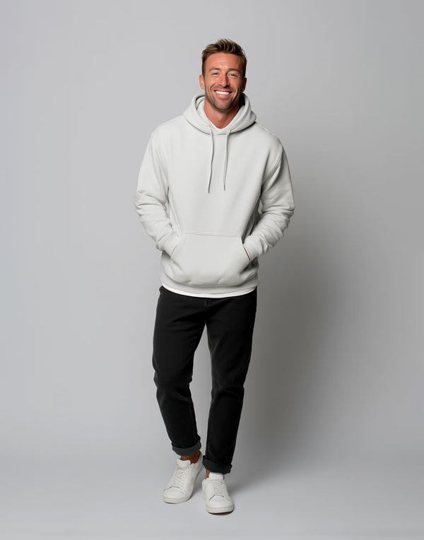 JH001 AWDis College Unisex White Hoodie Men's Full Body