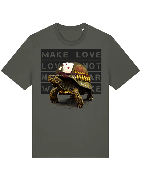 Make Love Not War Tortoise T-Shirt Flat View